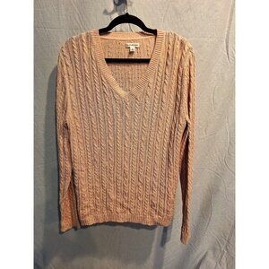 Croft & Barrow Womens M Pink Cable Knit Sweater V Neck Subtle Metallic Threads